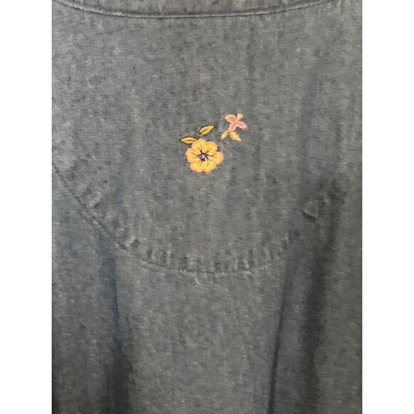 MODEST Dress XL  Denim  Floral Embroidery Long Sleeve Button-Up - Picture 10 of 12